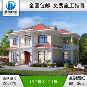 歐式二層帶陽(yáng)臺(tái)別墅圖紙及效果圖_新農(nóng)村自建房設(shè)計(jì),鼎川建筑