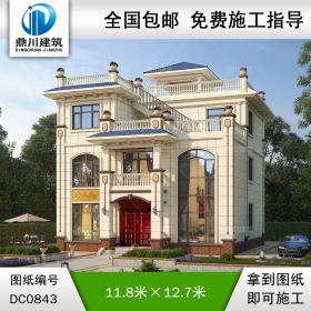 復(fù)式三層帶涼亭別墅施工圖紙及效果圖_新農(nóng)村歐式自建房設(shè)計,鼎川建筑