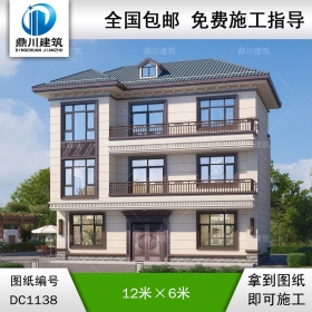 新中式三層別墅施工圖紙及效果圖_農(nóng)村自建別墅設(shè)計,鼎川建筑
